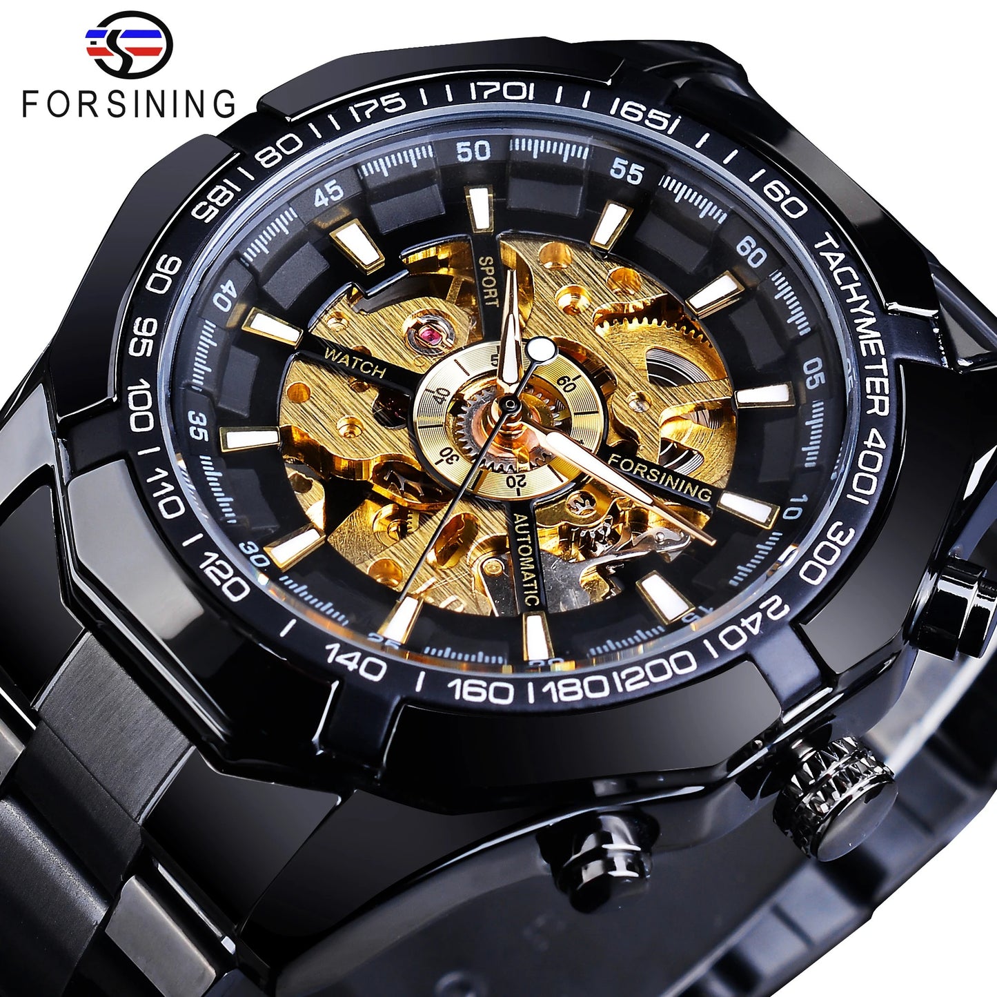 Forsining 2021 Stainless Steel Waterproof Mens Skeleton Watch