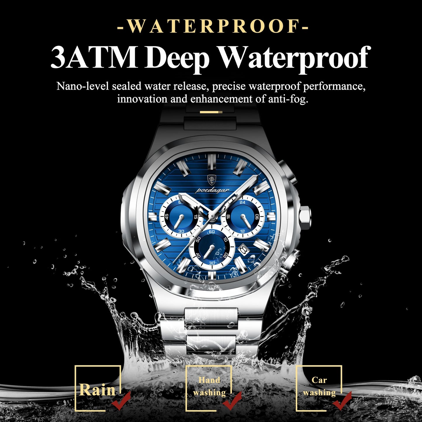 POEDAGAR Business Man Wristwatch