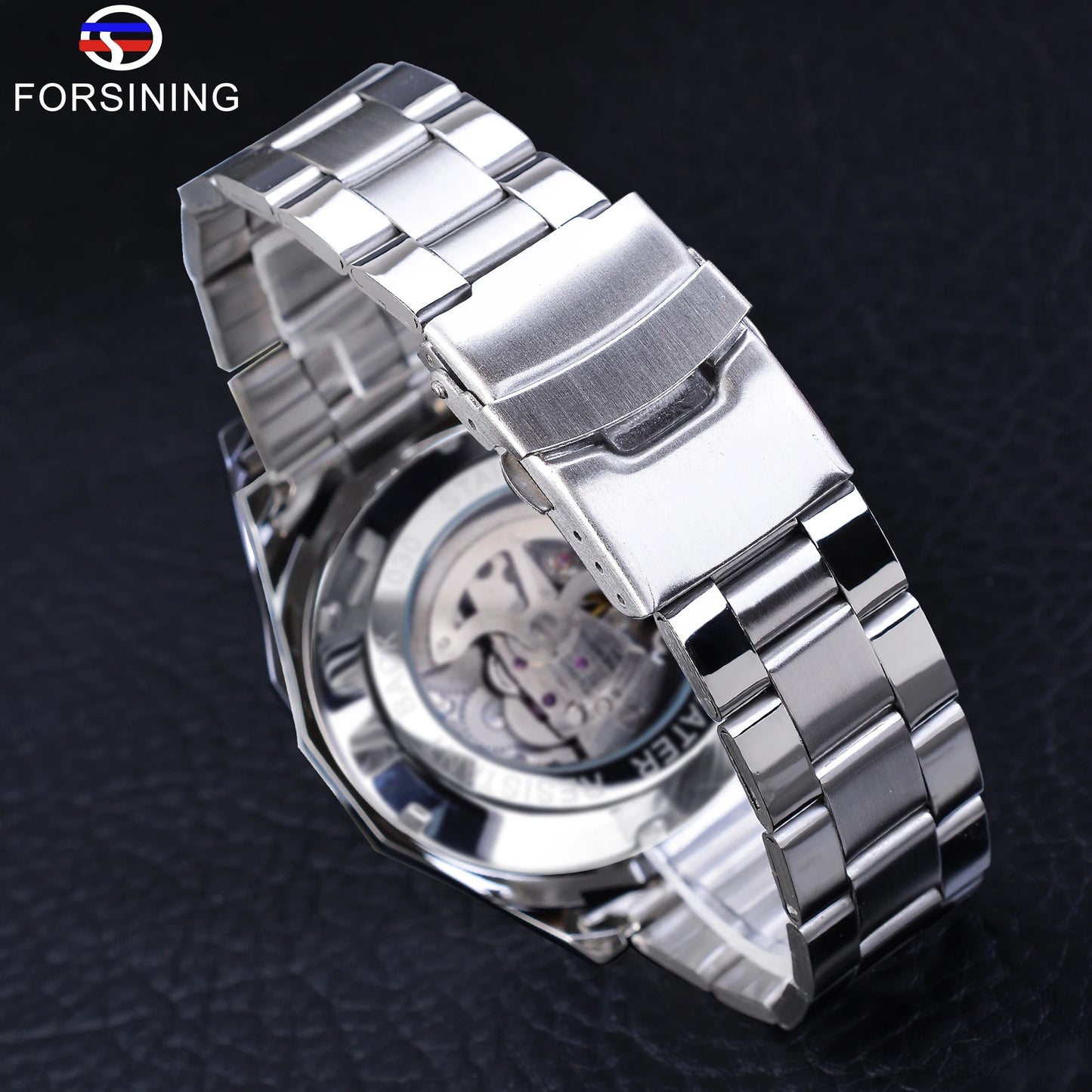 Forsining 2021 Stainless Steel Waterproof Mens Skeleton Watch