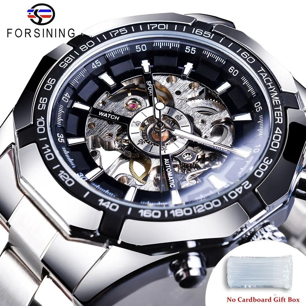 Forsining 2021 Stainless Steel Waterproof Mens Skeleton Watch