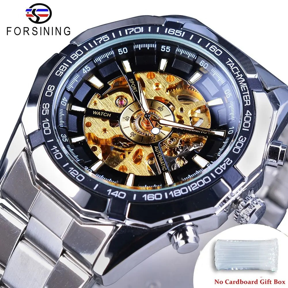Forsining 2021 Stainless Steel Waterproof Mens Skeleton Watch