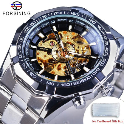 Forsining 2021 Stainless Steel Waterproof Mens Skeleton Watch