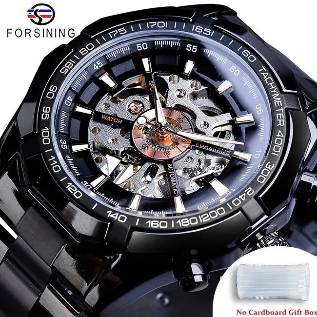Forsining 2021 Stainless Steel Waterproof Mens Skeleton Watch