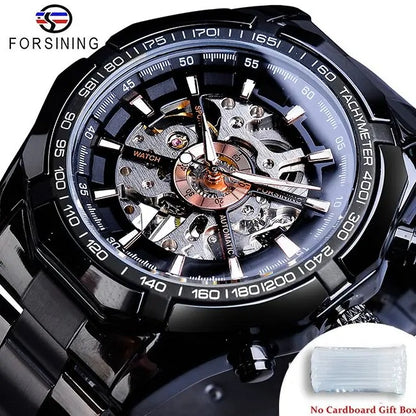 Forsining 2021 Stainless Steel Waterproof Mens Skeleton Watch