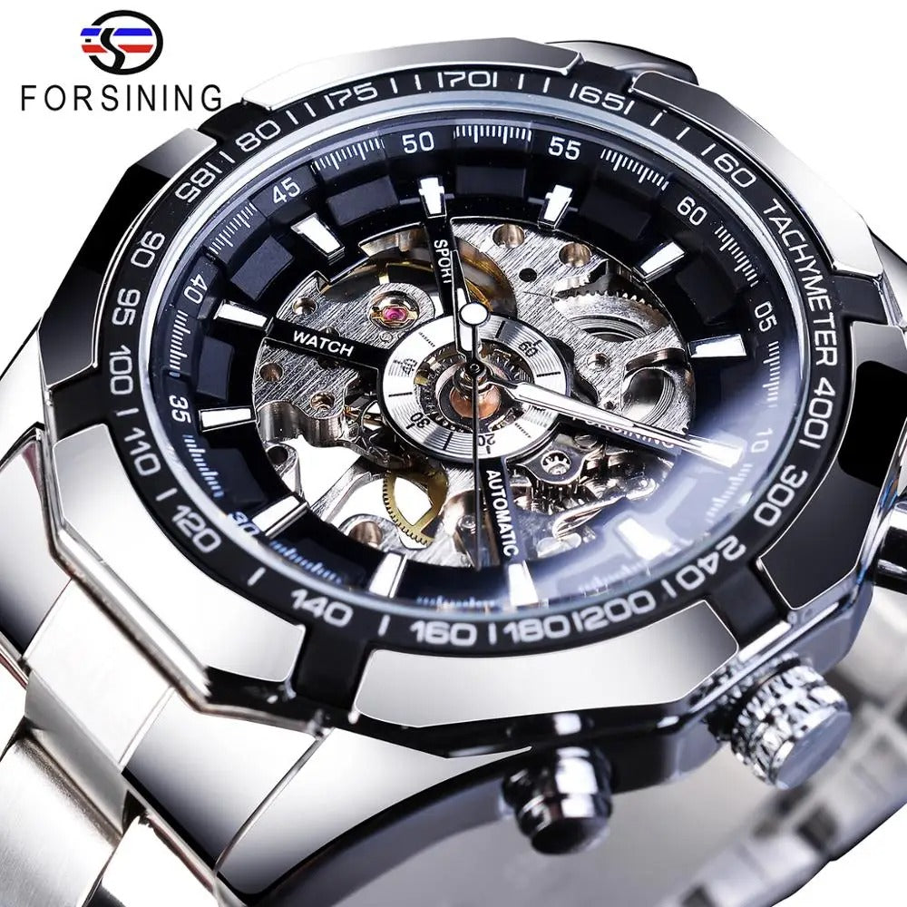 Forsining 2021 Stainless Steel Waterproof Mens Skeleton Watch