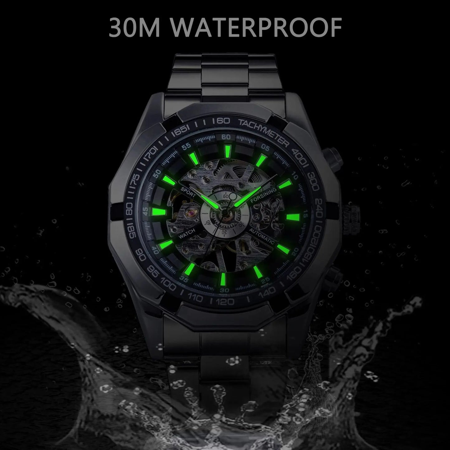 Forsining 2021 Stainless Steel Waterproof Mens Skeleton Watch