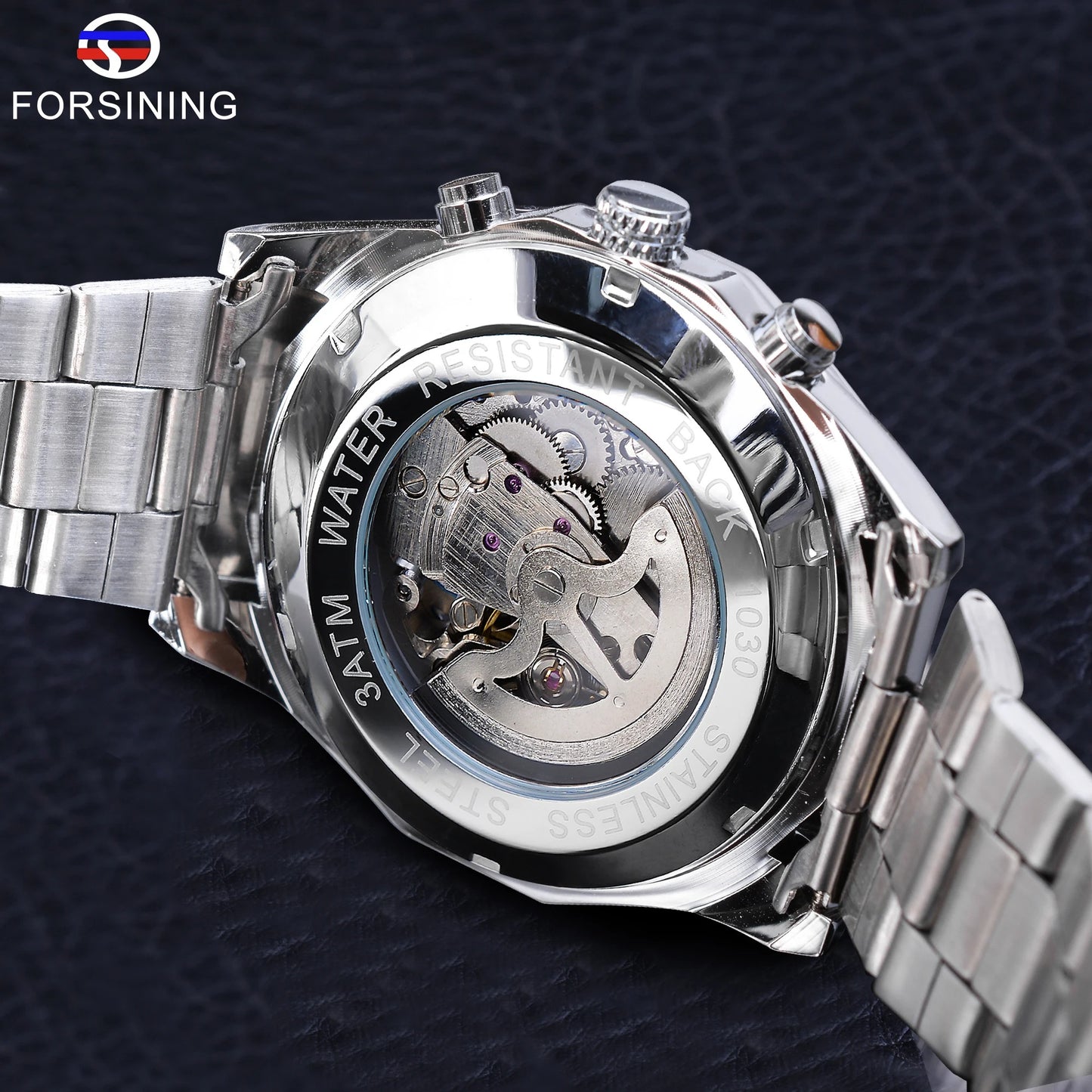 Forsining 2021 Stainless Steel Waterproof Mens Skeleton Watch