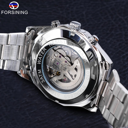 Forsining 2021 Stainless Steel Waterproof Mens Skeleton Watch