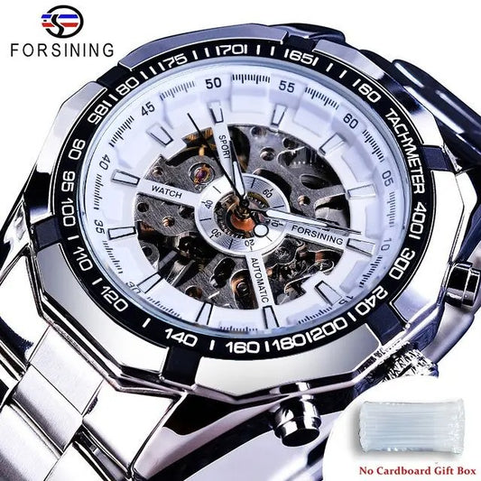 Forsining 2021 Stainless Steel Waterproof Mens Skeleton Watch