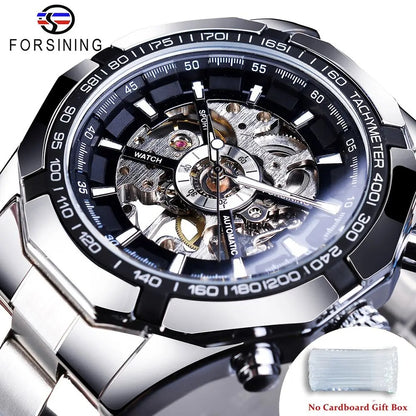 Forsining 2021 Stainless Steel Waterproof Mens Skeleton Watch