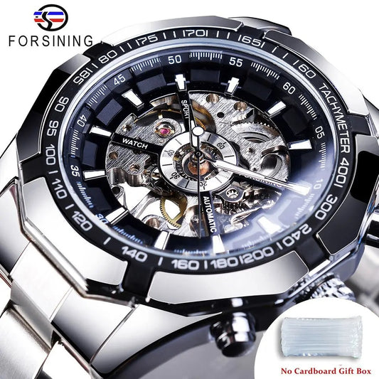 Forsining 2021 Stainless Steel Waterproof Mens Skeleton Watch